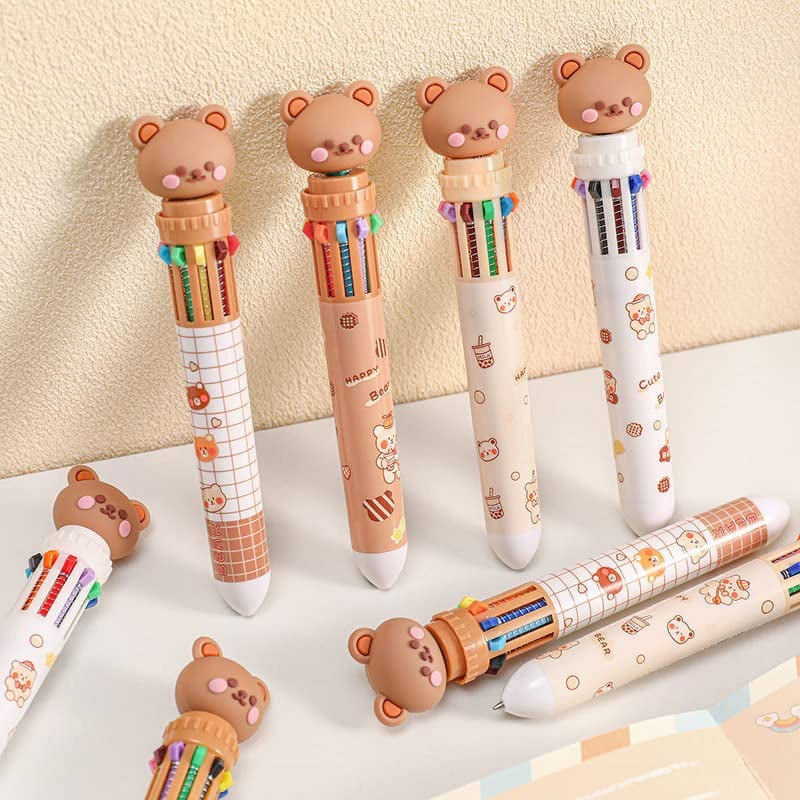 12pcs 10 Colors Ballpoint Pens Kawaii Cute Bear Pens 0.5mm Cartoon  Multicolor Writing Pen School Accessories Stationery for Girls 